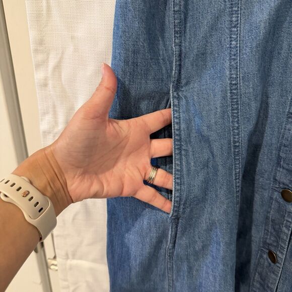 Loft Denim Dress Women 14 Blue Jean Pockets 100% Cotton Maxi Cottage Button Down - Picture 4 of 11